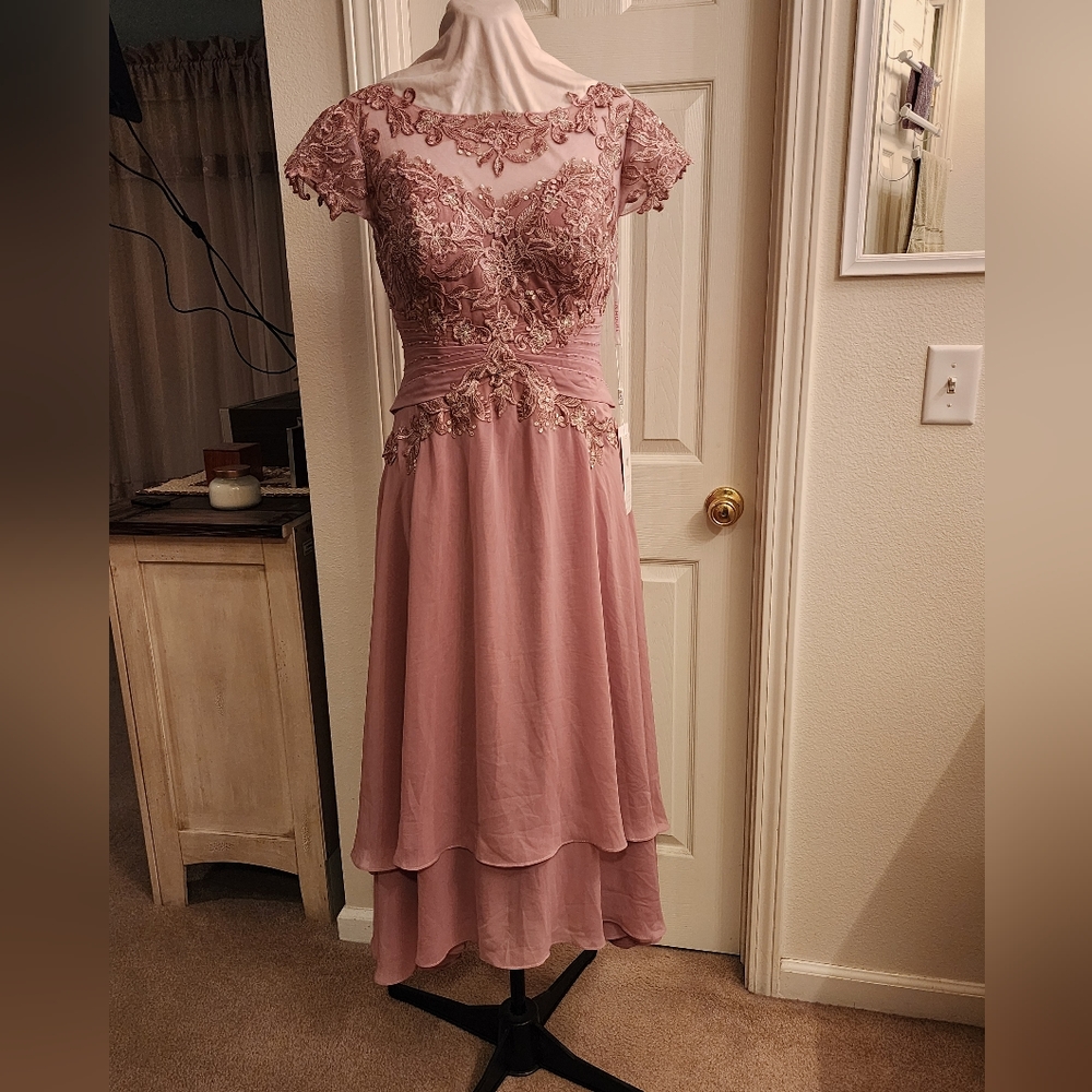 JJ's House Elegant embroidered bodice A line, high low dress